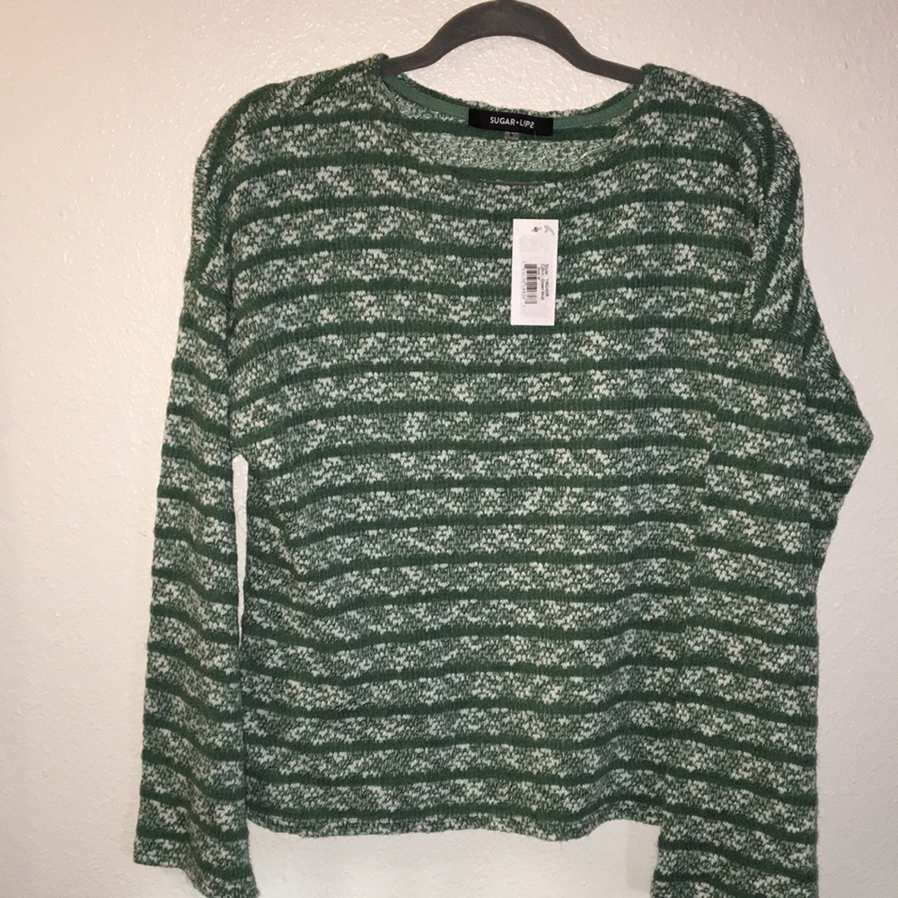 NWT Sugar+Lips Green & White Angora/Cotton Sweater